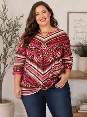 Ruby Rd Woman 1X Santa Fe Sunset Twist Front Boho Tunic Top NWT Plus Size